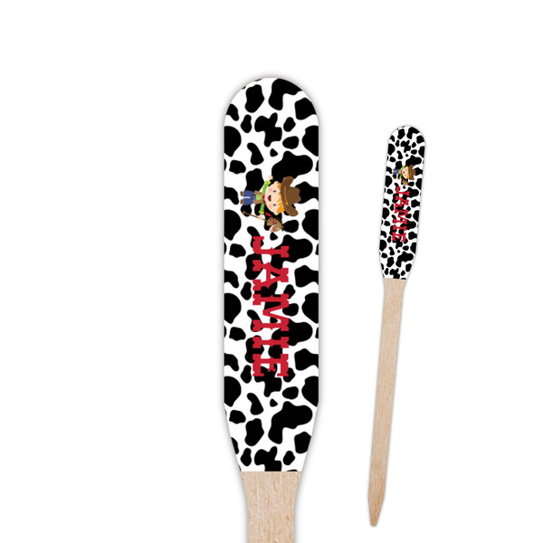 Custom Cowprint w/Cowboy Paddle Wooden Food Picks - Single Sided (Personalized)