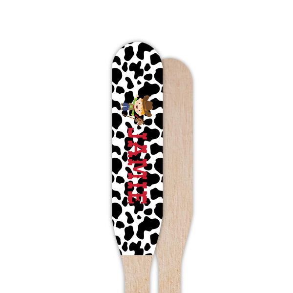 Cowprint w/Cowboy Wooden Food Pick - Paddle - Single Sided - Front & Back