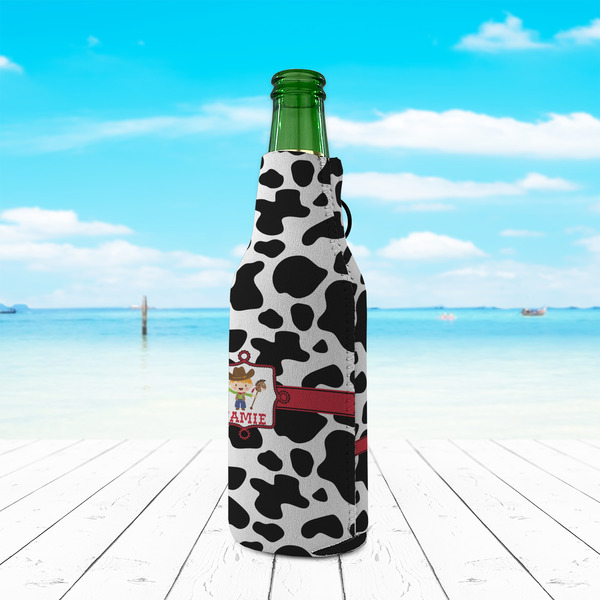 Cowprint w/Cowboy Zipper Bottle Cooler - LIFESTYLE