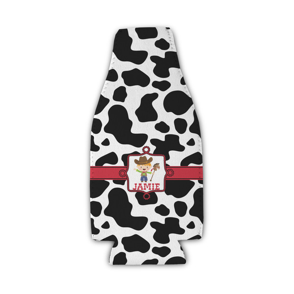 Cowprint w/Cowboy Zipper Bottle Cooler - Set of 4 - FRONT