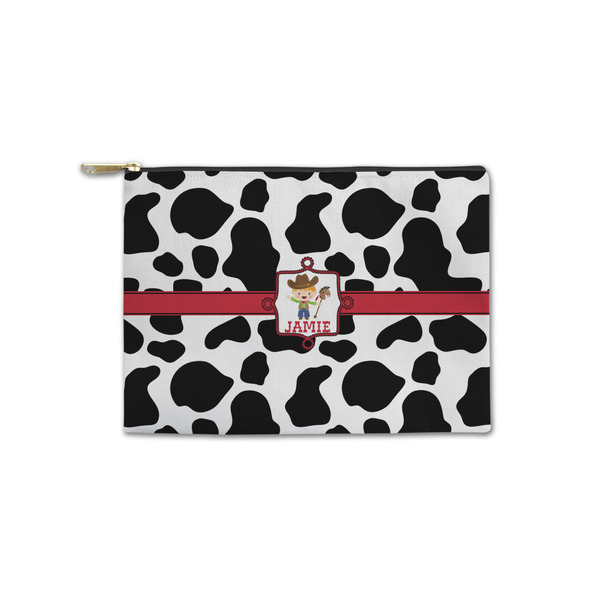 Custom Cowprint w/Cowboy Zipper Pouch - Small - 8.5"x6" (Personalized)