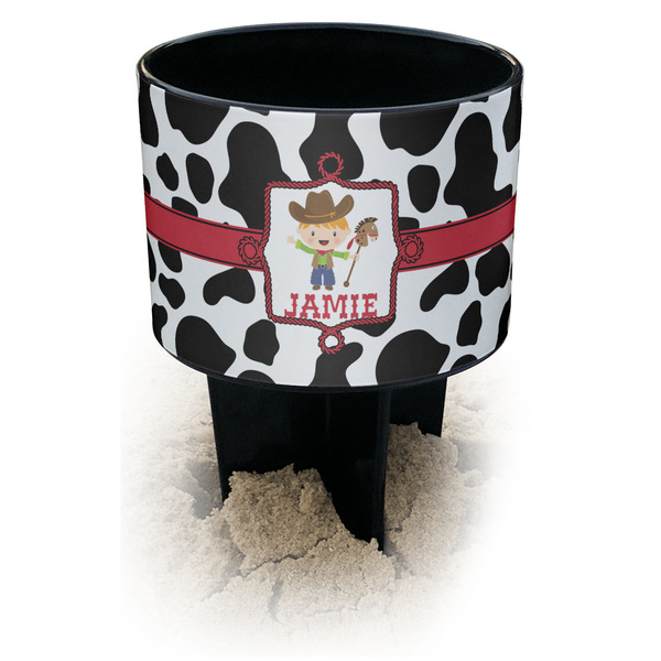 Custom Cowprint w/Cowboy Black Beach Spiker Drink Holder (Personalized)