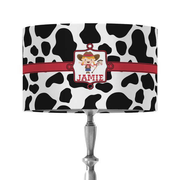 Custom Cowprint Cowgirl 12" Drum Lamp Shade - Fabric (Personalized)