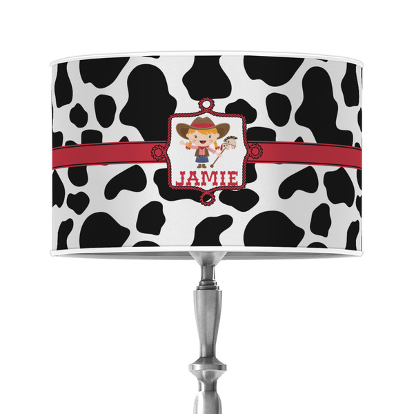 Custom Cowprint Cowgirl 12" Drum Lamp Shade - Poly-film (Personalized)