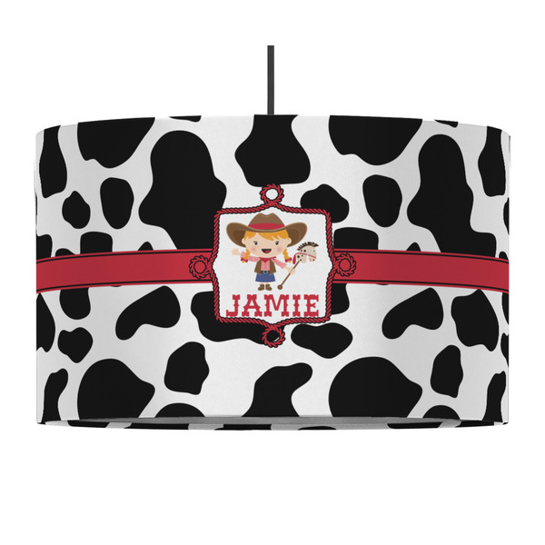 Custom Cowprint Cowgirl 12" Drum Pendant Lamp - Fabric (Personalized)
