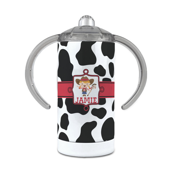Custom Cowprint Cowgirl 12 oz Stainless Steel Sippy Cup (Personalized)