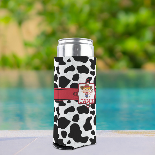Cowprint Cowgirl Can Cooler - Tall 12oz - In Context