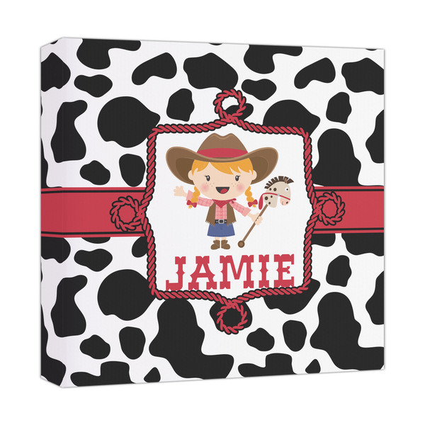 Custom Cowprint Cowgirl Canvas Print - 12x12 (Personalized)