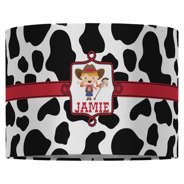 Cowprint Cowgirl 16" Drum Lampshade - FRONT (Fabric)