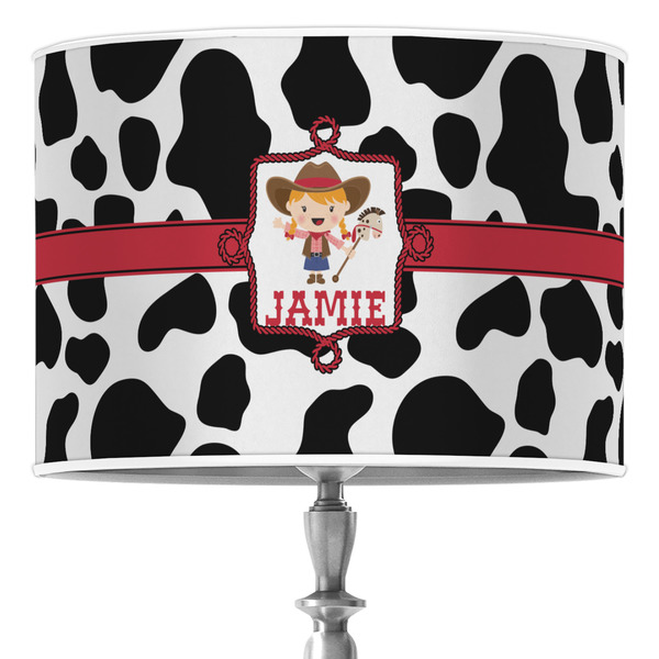 Custom Cowprint Cowgirl 16" Drum Lamp Shade - Poly-film (Personalized)