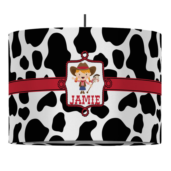 Custom Cowprint Cowgirl 16" Drum Pendant Lamp - Fabric (Personalized)