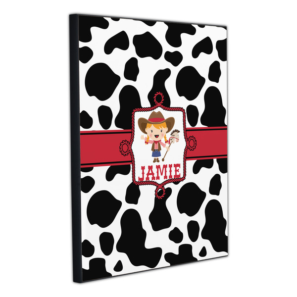 Cowprint Cowgirl 20x24 Wood Print - Angle View