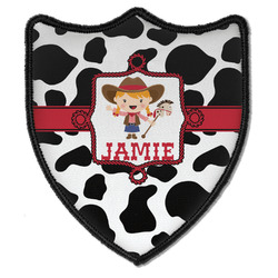 Cowprint Cowgirl Iron On Shield Patch B w/ Name or Text