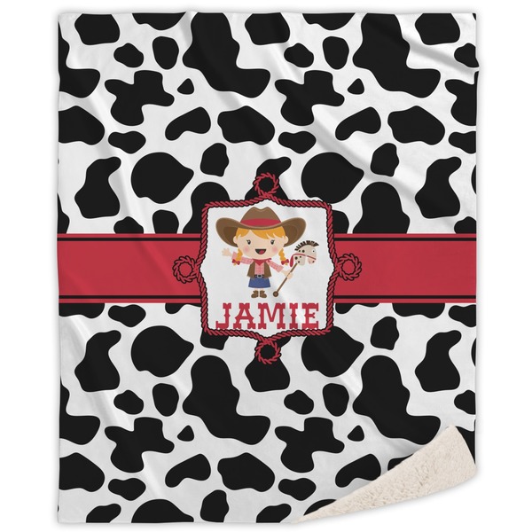 Custom Cowprint Cowgirl Sherpa Throw Blanket - 60"x80" (Personalized)