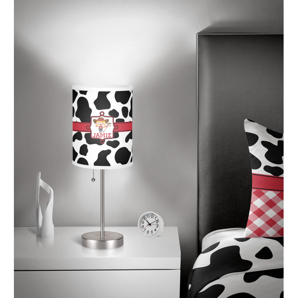 Cowprint Cowgirl 7 inch drum lamp shade - in room
