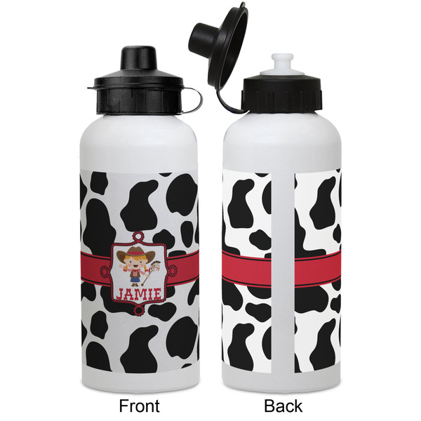 Cowprint Cowgirl Aluminum Water Bottle - White APPROVAL