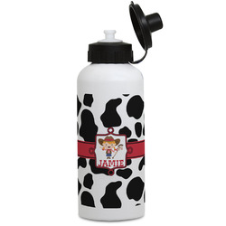 Cowprint Cowgirl Water Bottles - Aluminum - 20 oz - White (Personalized)