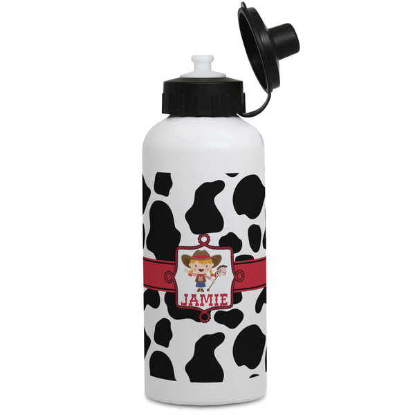 Custom Cowprint Cowgirl Water Bottles - Aluminum - 20 oz - White (Personalized)