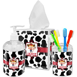 Cowprint Cowgirl Acrylic Bathroom Accessories Set w/ Name or Text