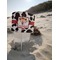 Cowprint Cowgirl Beach Spiker white on beach with sand