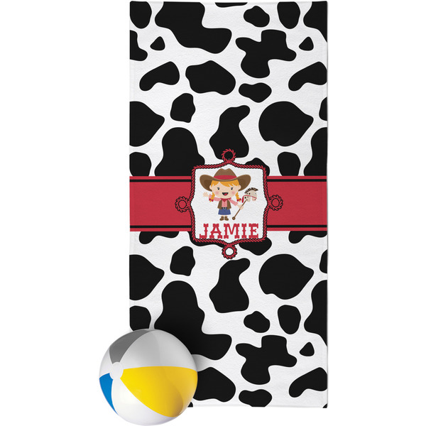 Custom Cowprint Cowgirl Beach Towel (Personalized)