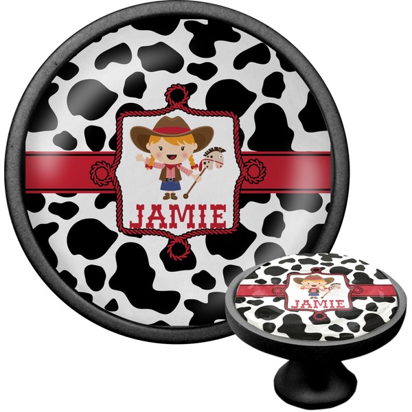 Custom Cowprint Cowgirl Cabinet Knob (Black) (Personalized)