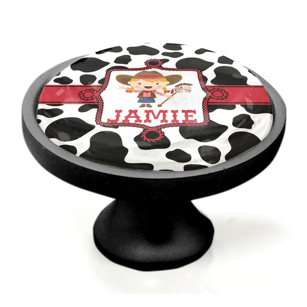 Cowprint Cowgirl Black Custom Cabinet Knob (Side)