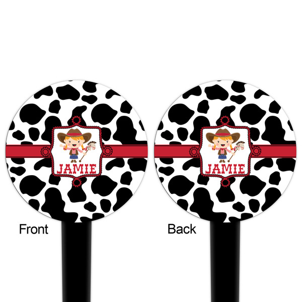 Cowprint Cowgirl Black Plastic 4" Food Pick - Round - Double Sided - Front & Back