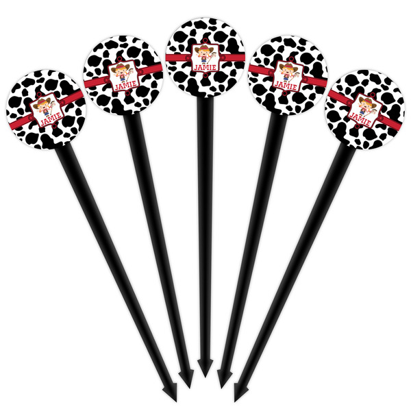 Cowprint Cowgirl Black Plastic 4" Food Pick - Round - Fan View