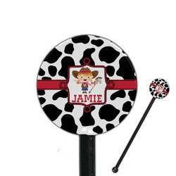 Cowprint Cowgirl 5.5" Round Plastic Stir Sticks - Black - Single Sided (Personalized)