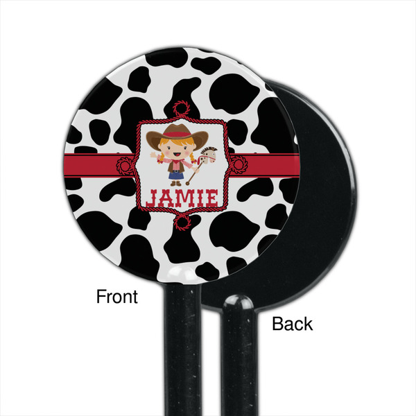 Cowprint Cowgirl Black Plastic 5.5" Stir Stick - Single Sided - Round - Front & Back
