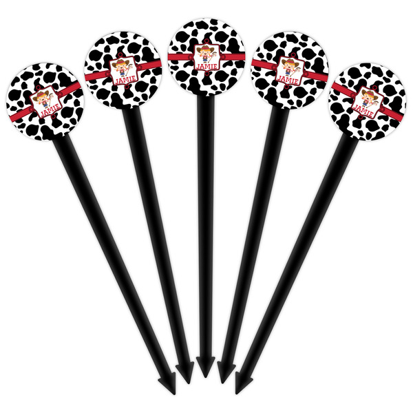 Cowprint Cowgirl Black Plastic 6" Food Pick - Round - Fan View