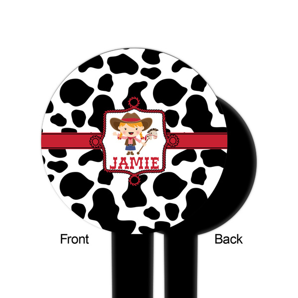 Cowprint Cowgirl Black Plastic 6" Food Pick - Round - Single Sided - Front & Back