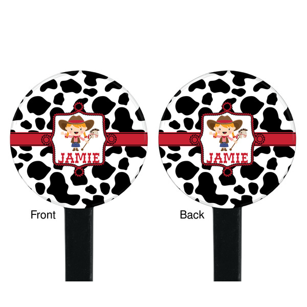 Cowprint Cowgirl Black Plastic 7" Stir Stick - Double Sided - Round - Front & Back