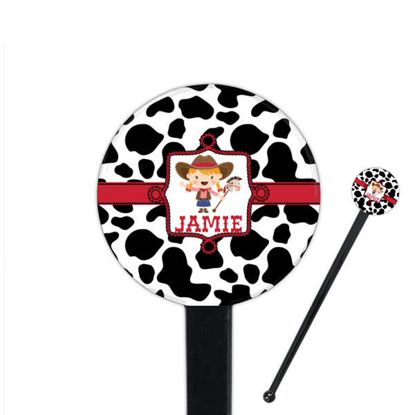 Custom Cowprint Cowgirl 7" Round Plastic Stir Sticks - Black - Double Sided (Personalized)