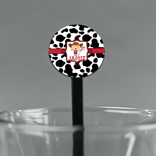 Cowprint Cowgirl Black Plastic 7" Stir Stick - Round - Main