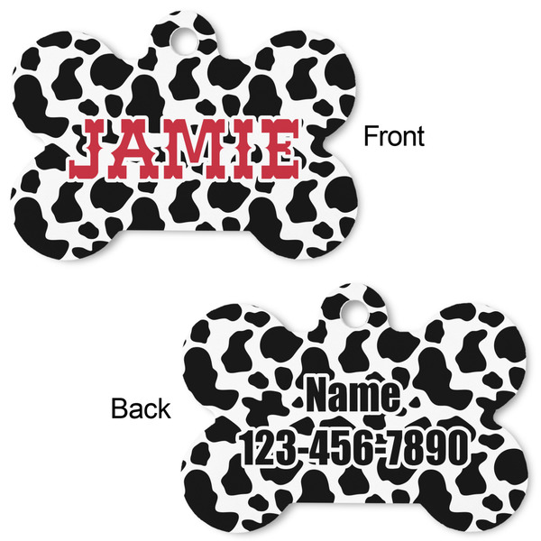 Cowprint Cowgirl Bone Shaped Dog ID Tag - Large - Approval