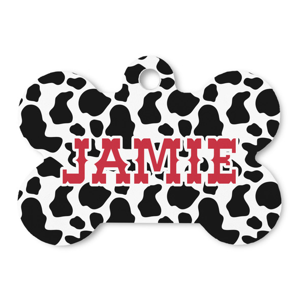 Custom Cowprint Cowgirl Bone Shaped Dog ID Tag (Personalized)