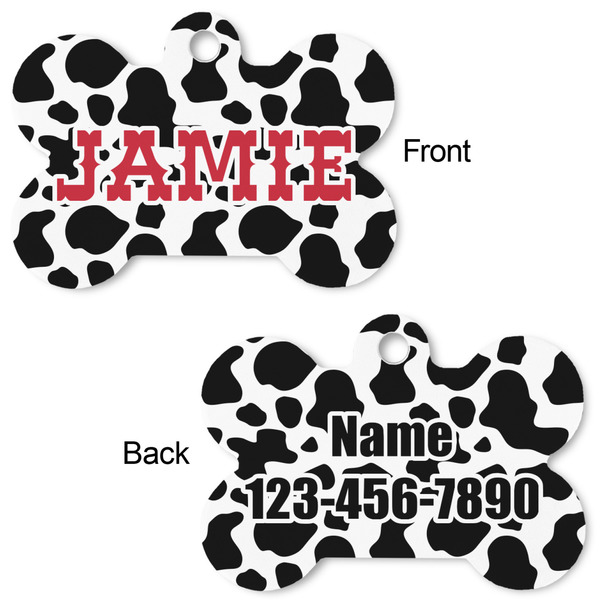 Cowprint Cowgirl Bone Shaped Dog Tag - Front & Back
