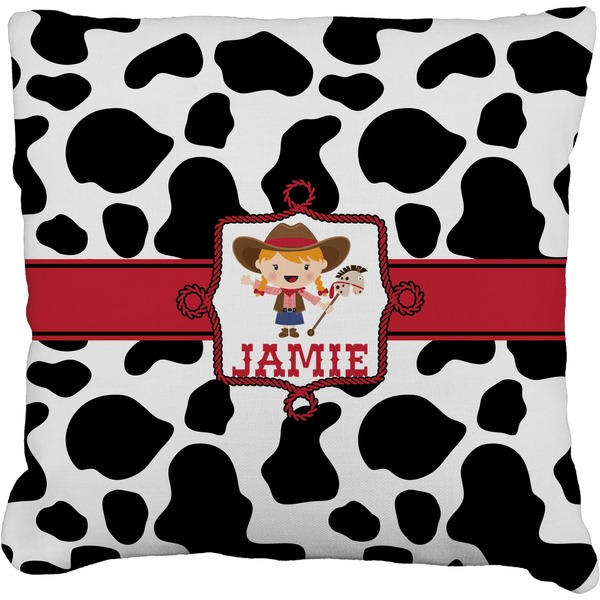 Custom Cowprint Cowgirl Faux-Linen Throw Pillow 18" (Personalized)