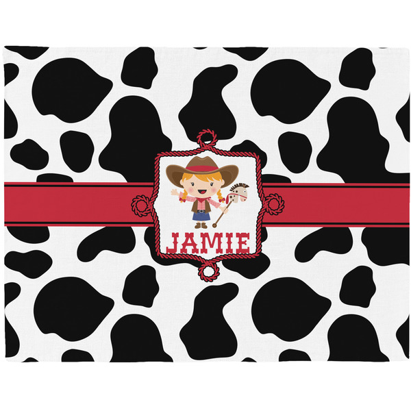 Custom Cowprint Cowgirl Woven Fabric Placemat - Twill w/ Name or Text
