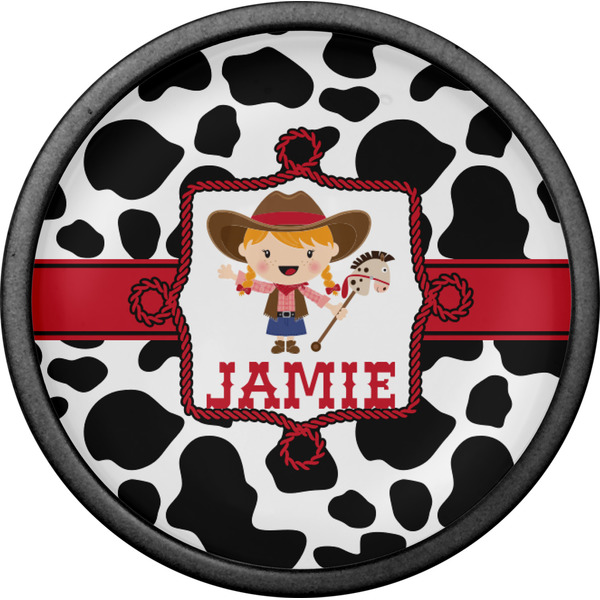 Cowprint Cowgirl Cabinet Knob - Black - Front