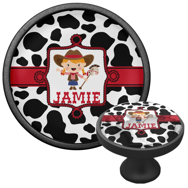 Cowprint Cowgirl Cabinet Knob - Black - Multi Angle