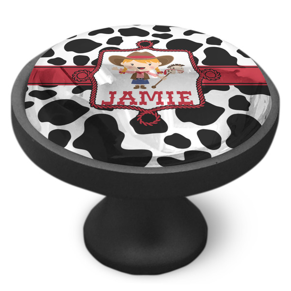 Cowprint Cowgirl Cabinet Knob - Black - Side