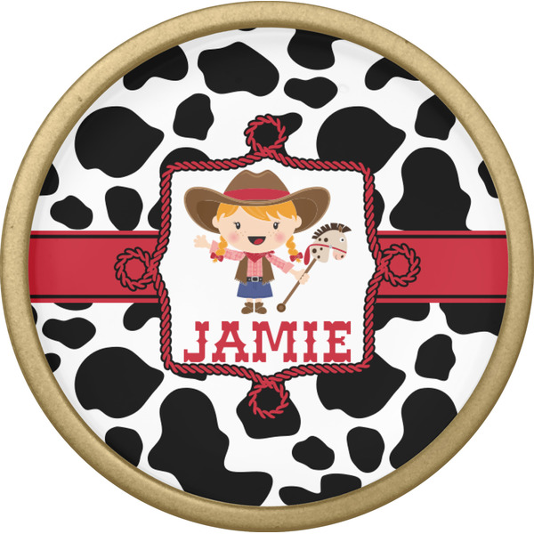 Cowprint Cowgirl Cabinet Knob - Gold - Front