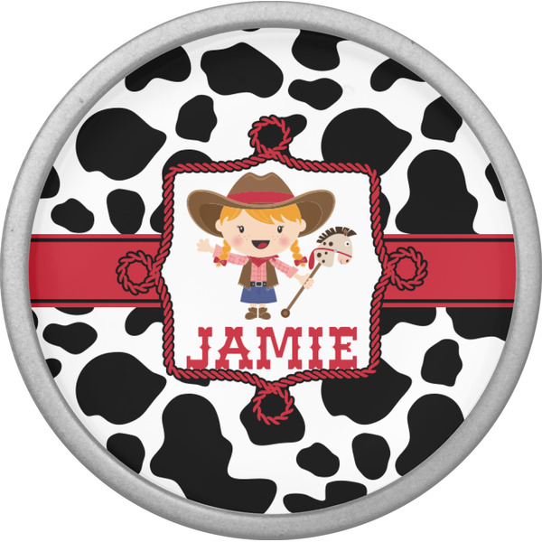 Cowprint Cowgirl Cabinet Knob - Nickel - Front