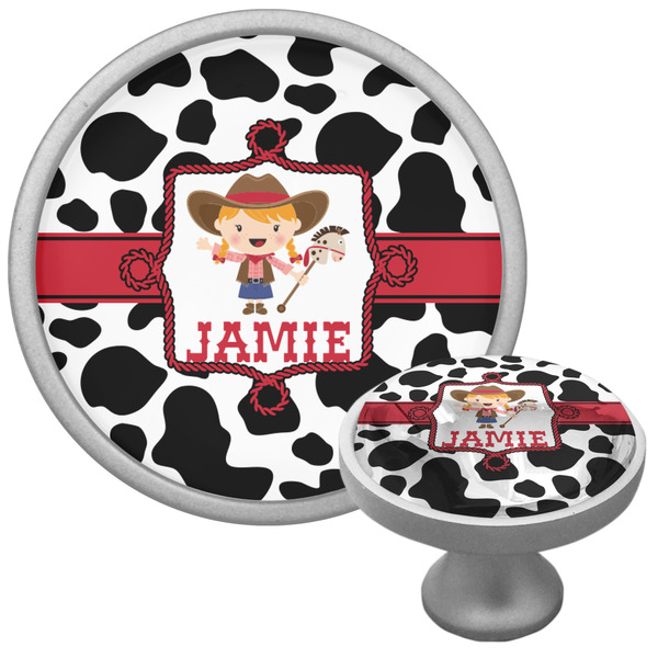 Custom Cowprint Cowgirl Cabinet Knob (Silver) (Personalized)