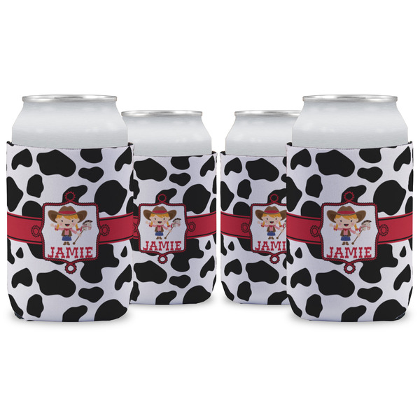 Custom Cowprint Cowgirl Can Cooler (12 oz) - Set of 4 w/ Name or Text