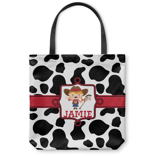 Custom Cowprint Cowgirl Canvas Tote Bag - Medium - 16"x16" (Personalized)