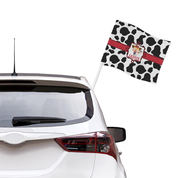 Cowprint Cowgirl Car Flag - Large - LIFESTYLE